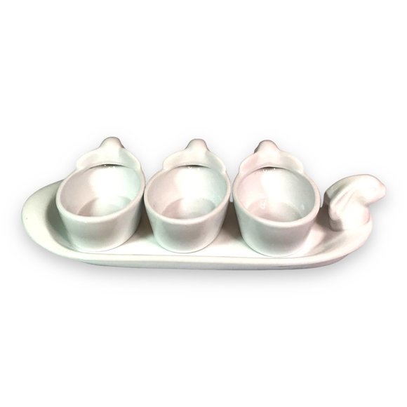 Ceramic White Bunny Tray & Dishes/Cups Set Easter Decor Cottagecore Farmhouse - Picture 5 of 9